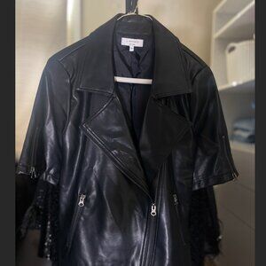 J Society- Faux Leather Biker Jacket With Short Sleeves.